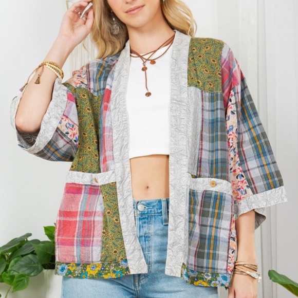 #64 New! Gorgeous Patched UP Duster Top Cardigan with Pockets - Picture 3 of 4